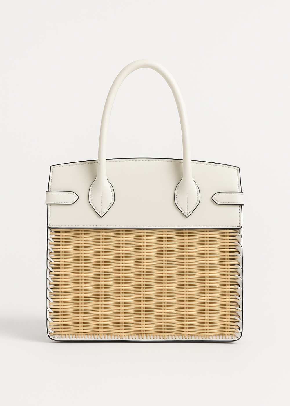 Elegant Woven Straw Tote Bag – Vegan Leather Top Handle Handbag