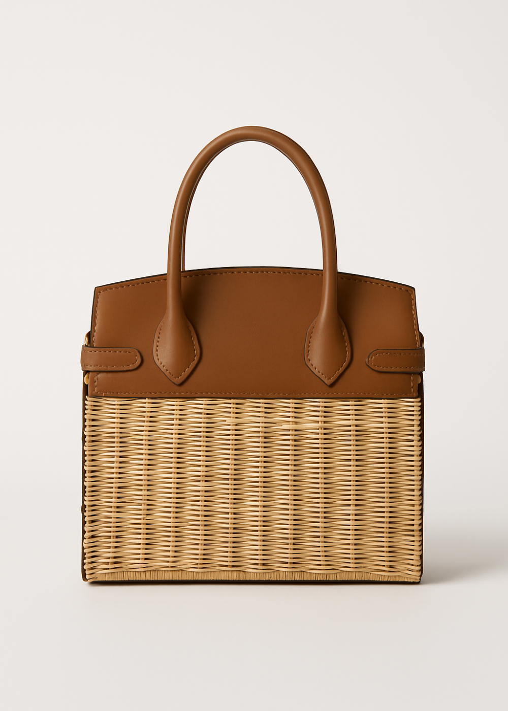 Elegant Woven Straw Tote Bag – Vegan Leather Top Handle Handbag