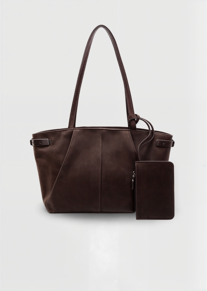 Ladies suede handbag - Large shoulder bag with zipper