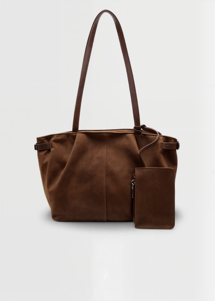 Ladies suede handbag - Large shoulder bag with zipper