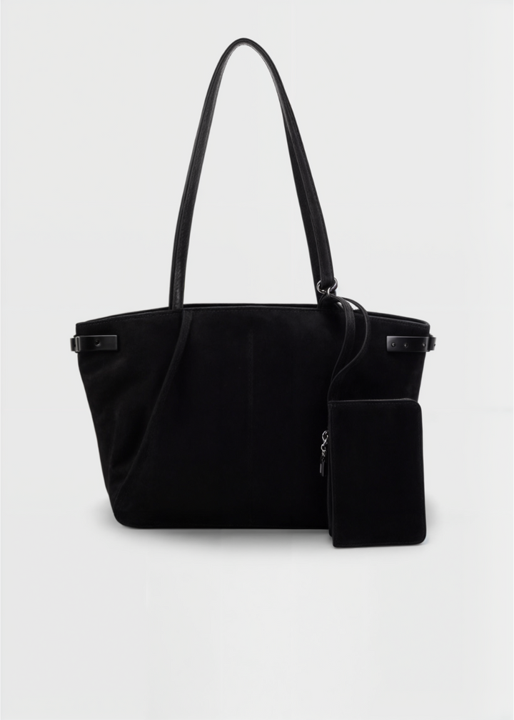 Ladies suede handbag - Large shoulder bag with zipper