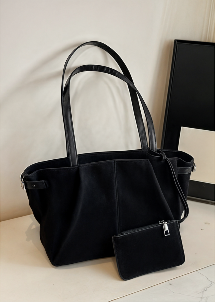 Ladies suede handbag - Large shoulder bag with zipper