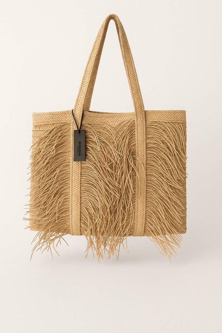 Handmade Straw Beach Bag with Tassels – Large Boho Tote