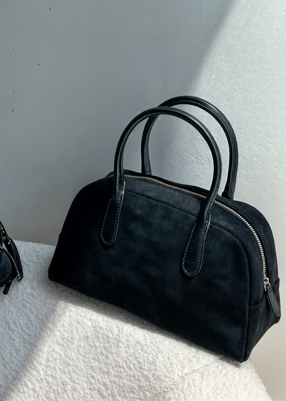 Genuine suede handbag ladies - Small shoulder bag with zipper