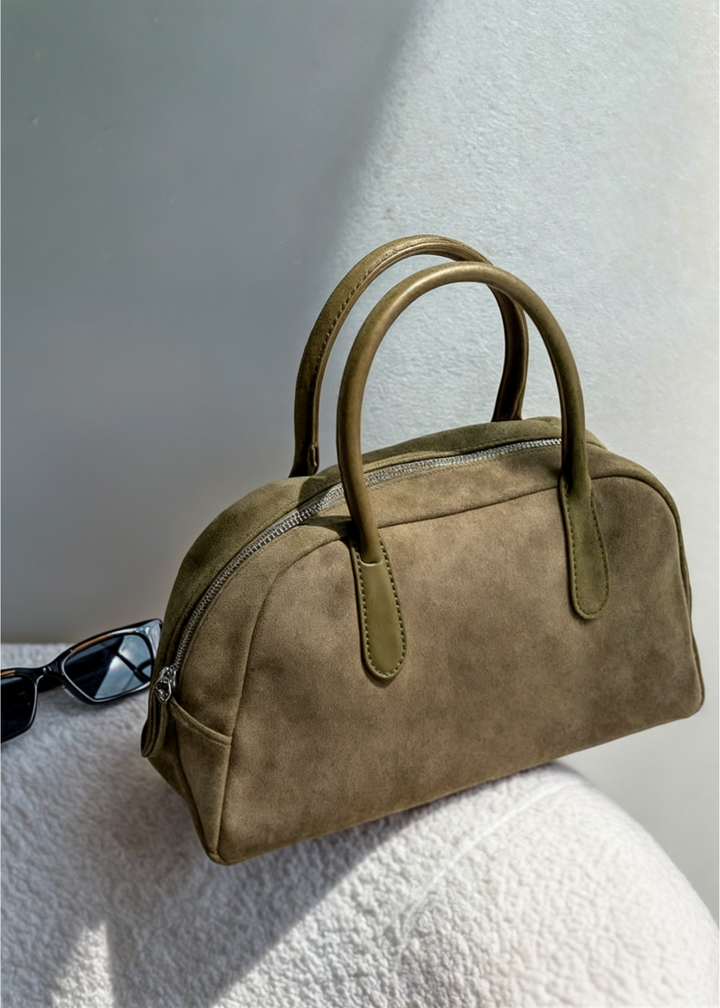 Genuine suede handbag ladies - Small shoulder bag with zipper