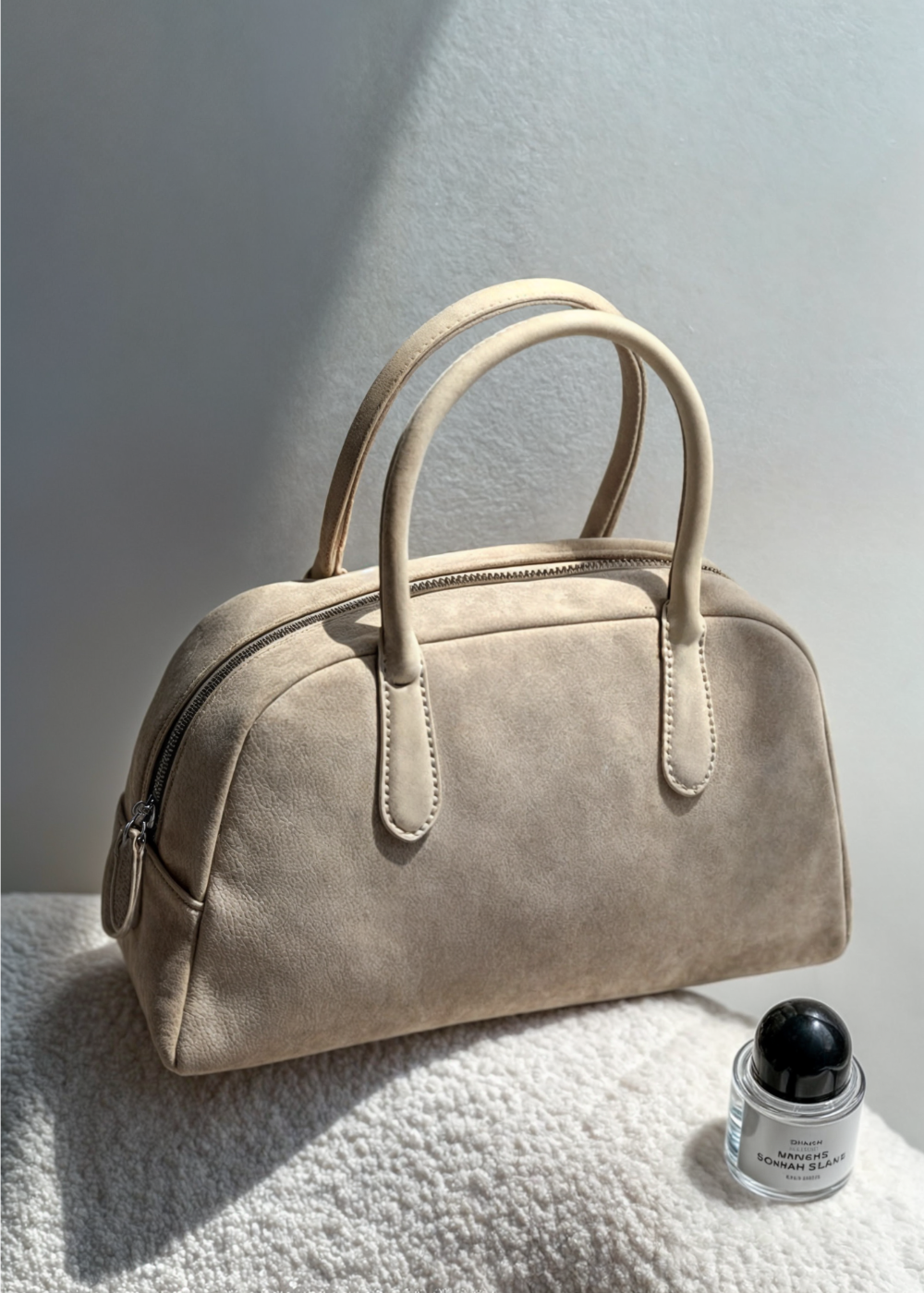 Genuine suede handbag ladies - Small shoulder bag with zipper