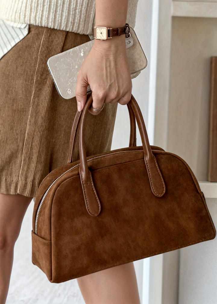 Genuine suede handbag ladies - Small shoulder bag with zipper