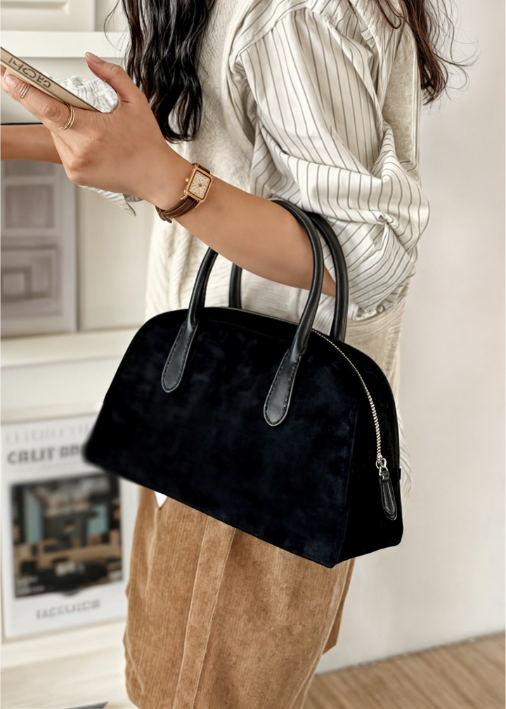 Genuine suede handbag ladies - Small shoulder bag with zipper