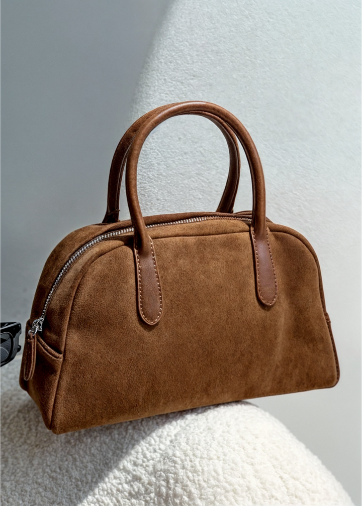 Genuine suede handbag ladies - Small shoulder bag with zipper
