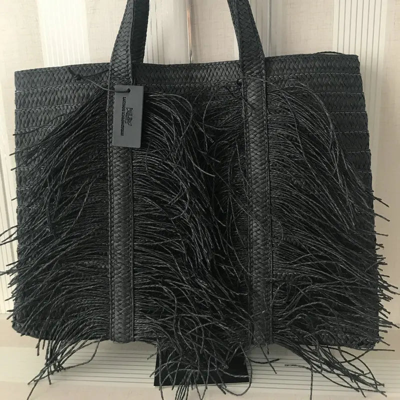 Handmade Straw Beach Bag with Tassels – Large Boho Tote