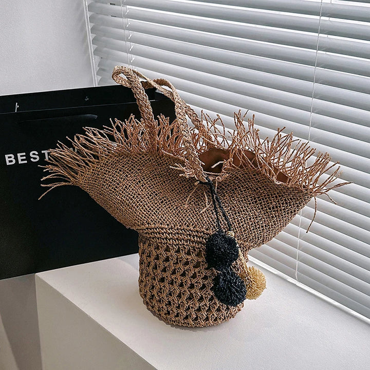 Large Straw Beach Tote Bag – Handwoven Summer Shopper