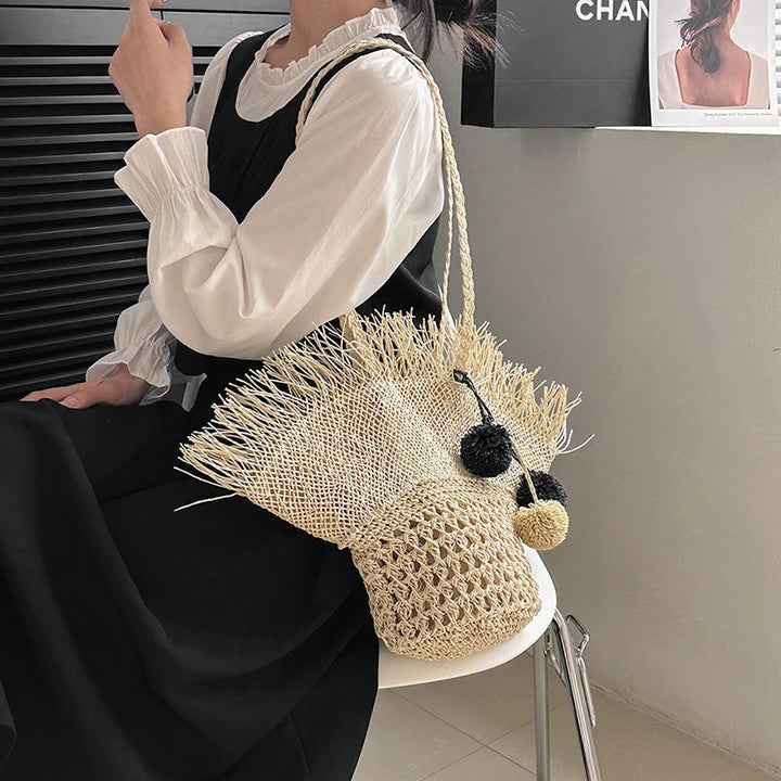 Large Straw Beach Tote Bag – Handwoven Summer Shopper