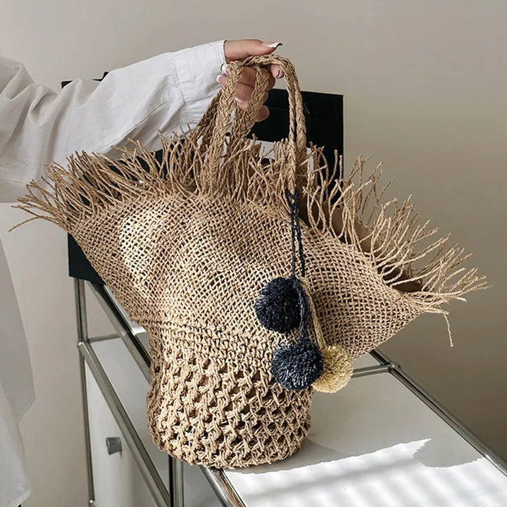 Large Straw Beach Tote Bag – Handwoven Summer Shopper