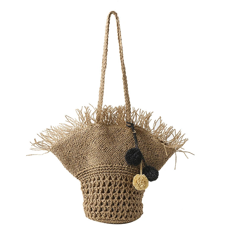 Large Straw Beach Tote Bag – Handwoven Summer Shopper
