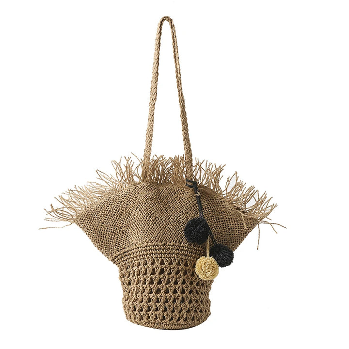 Large Straw Beach Tote Bag – Handwoven Summer Shopper