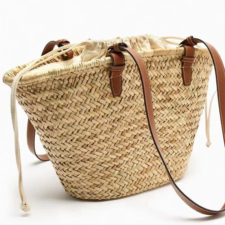 Luxury Straw Beach Tote Bag – Large Woven Shopper – Summer 2025