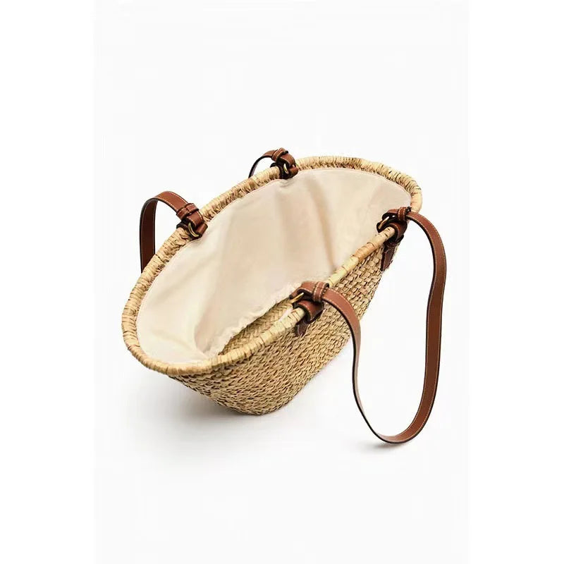 Luxury Straw Beach Tote Bag – Large Woven Shopper – Summer 2025
