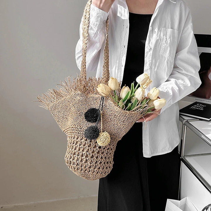 Large Straw Beach Tote Bag – Handwoven Summer Shopper